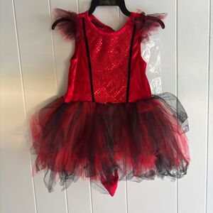 Hallow's Eve Toddler 3T Velvet/Tulle Leotard Lil Devil Costume w Headband & Fork
